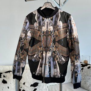 Y2K REVERSIBLE GRAPHIC PRINTED BOMBER JACKET - SIZE M